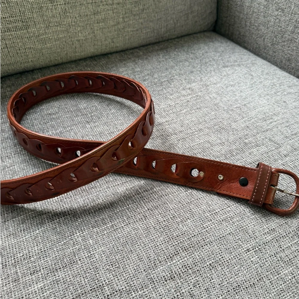Vintage 70s Genuine Braided Linked Leather Belt 36